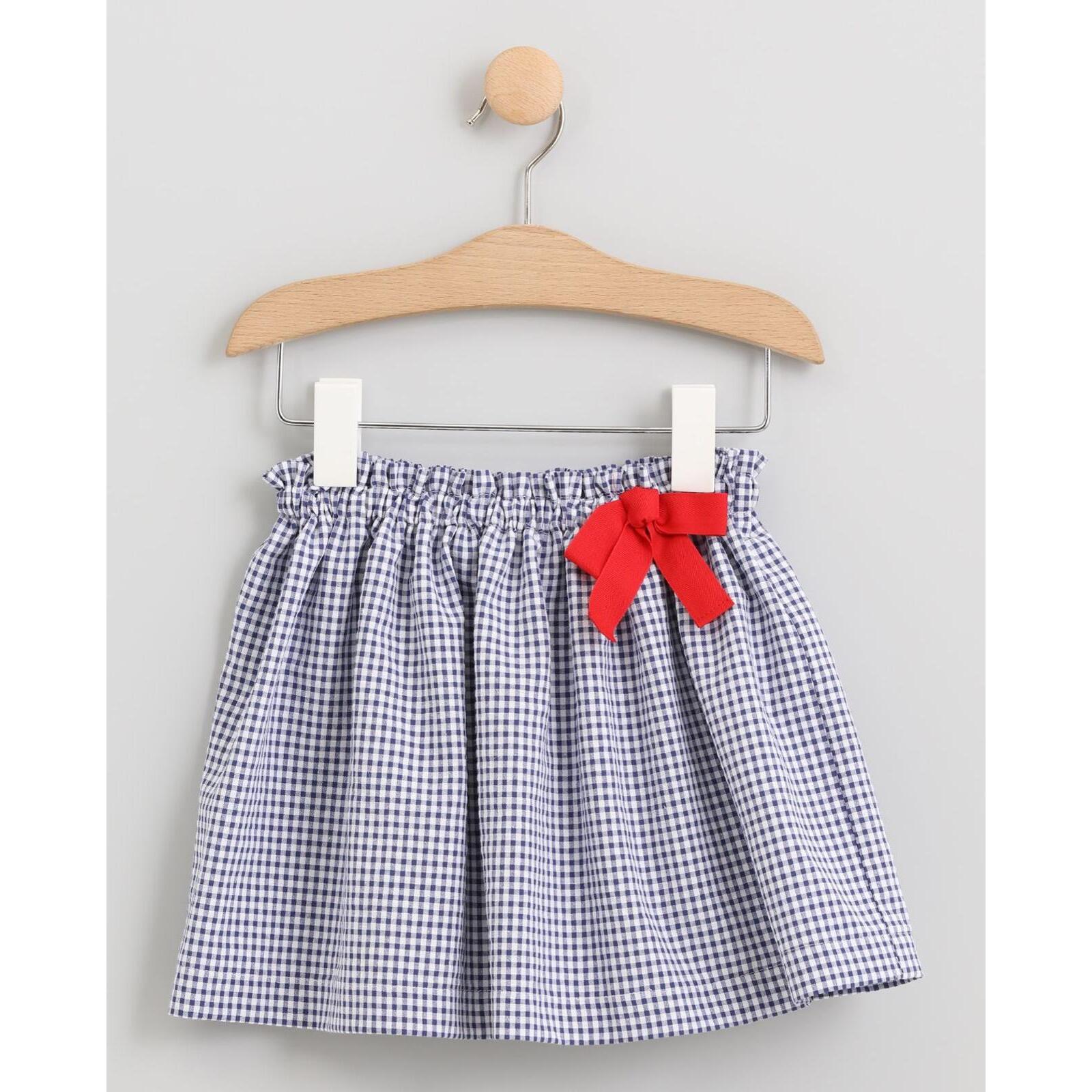 FALDA VICHY MARINO CON LAZO ROJO