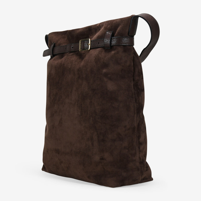 Bolso de hombro marrón con cinturón