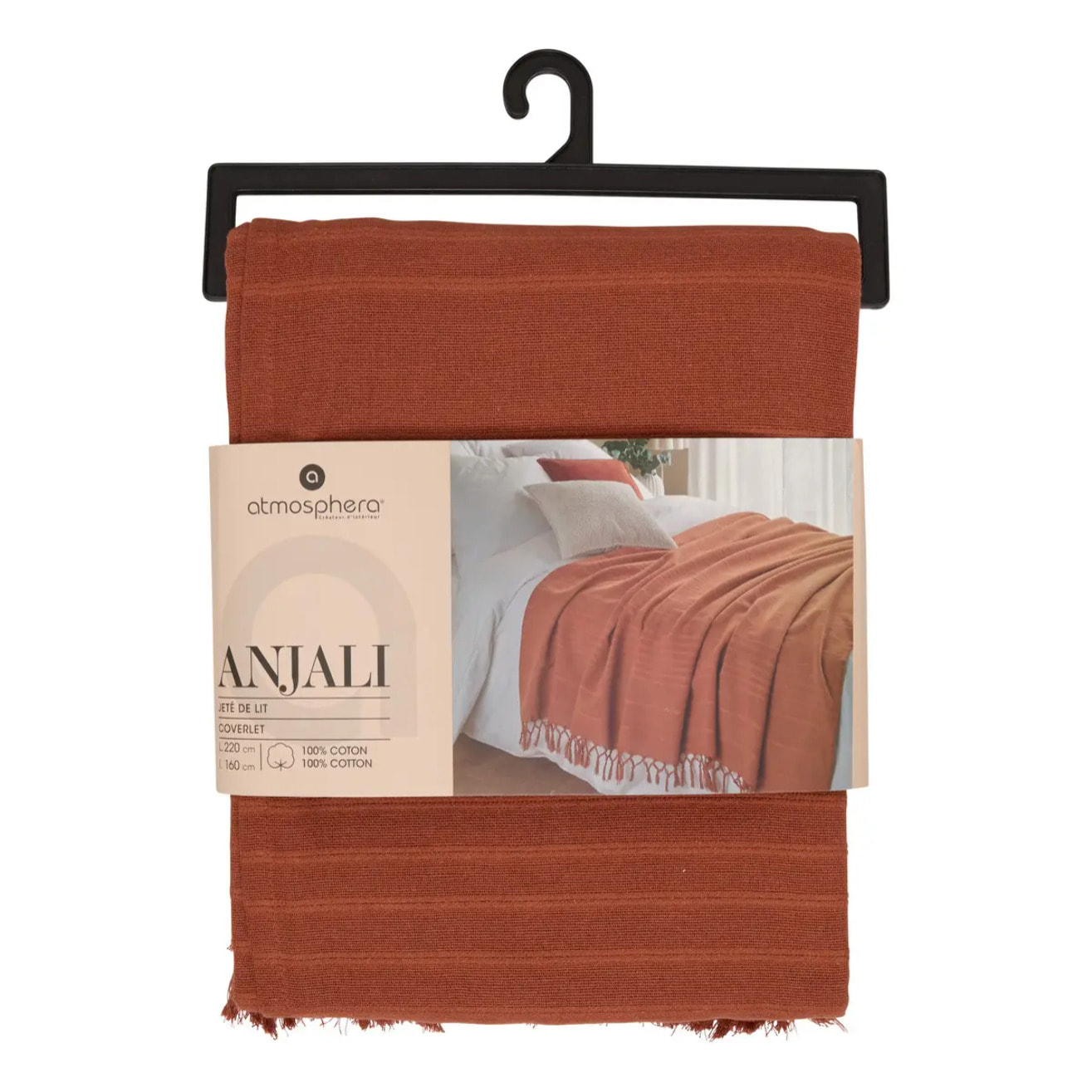 Jeté de lit Anjali 220x160 terracotta en coton