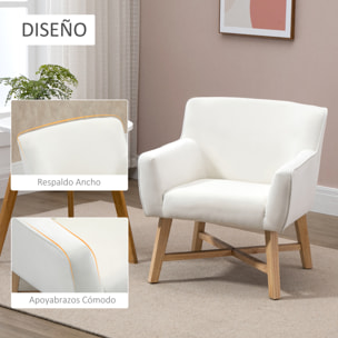 HOMCOM Butaca de Salón Tapizada en Terciopelo Sillón Relax Moderno con Asiento Reposabrazos Acolchados Patas de Madera y Base Cruzada para Dormitorio 67x65x74 cm Blanco