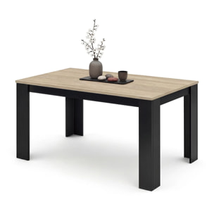 Mesa de comedor fija en negro y roble canadian 140X80 cm Naya Negro - Roble Canadian