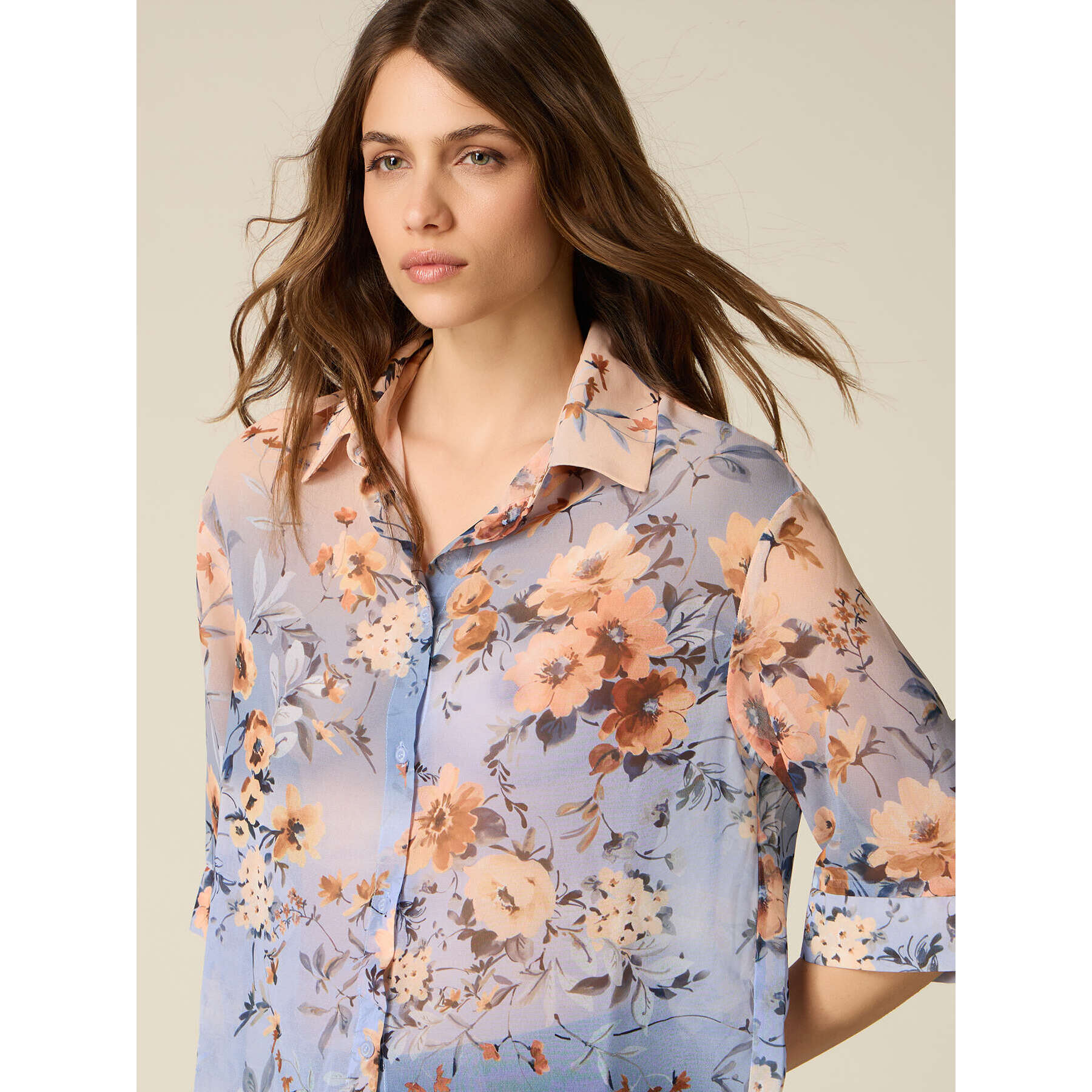 Oltre - Camicia boxy fantasia - Azzurro