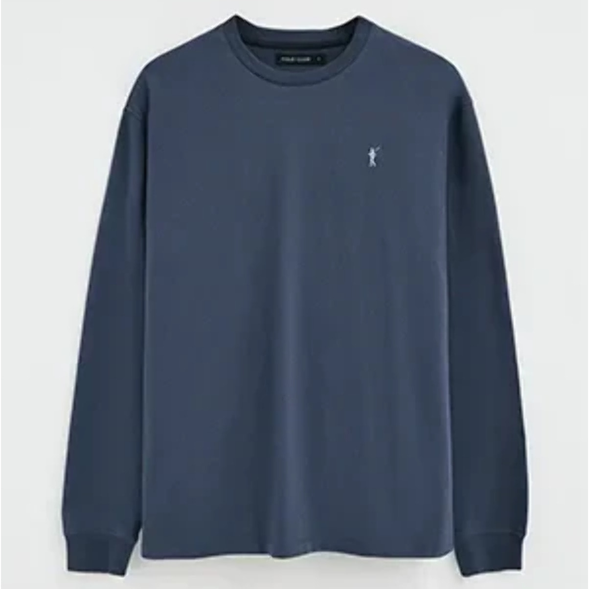 Maglietta blu denim a maniche lunghe, fit dritto con ricamo Rigby Go