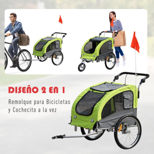 Remolque Bici de Mascota de Oxford 155x83x108cm Verde y Gris