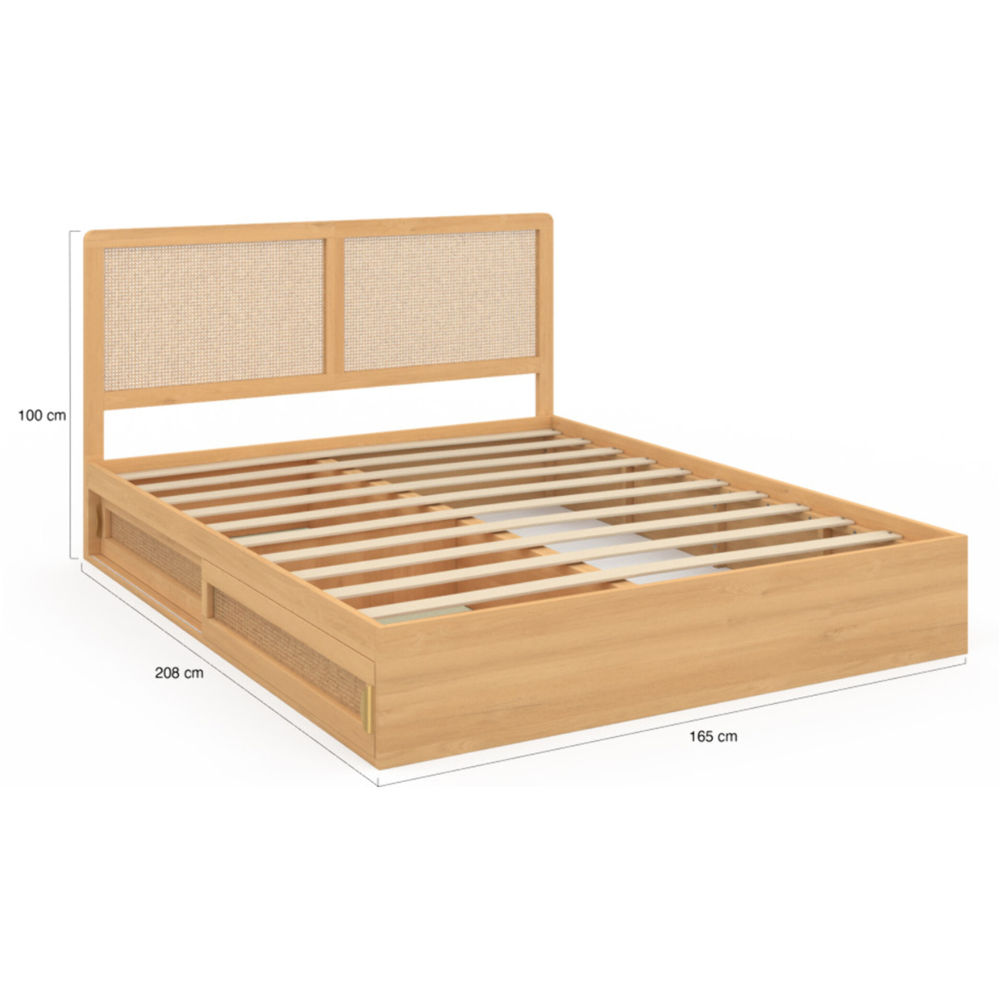 Lit Eve 160x200cm cannage et tiroirs coulissants