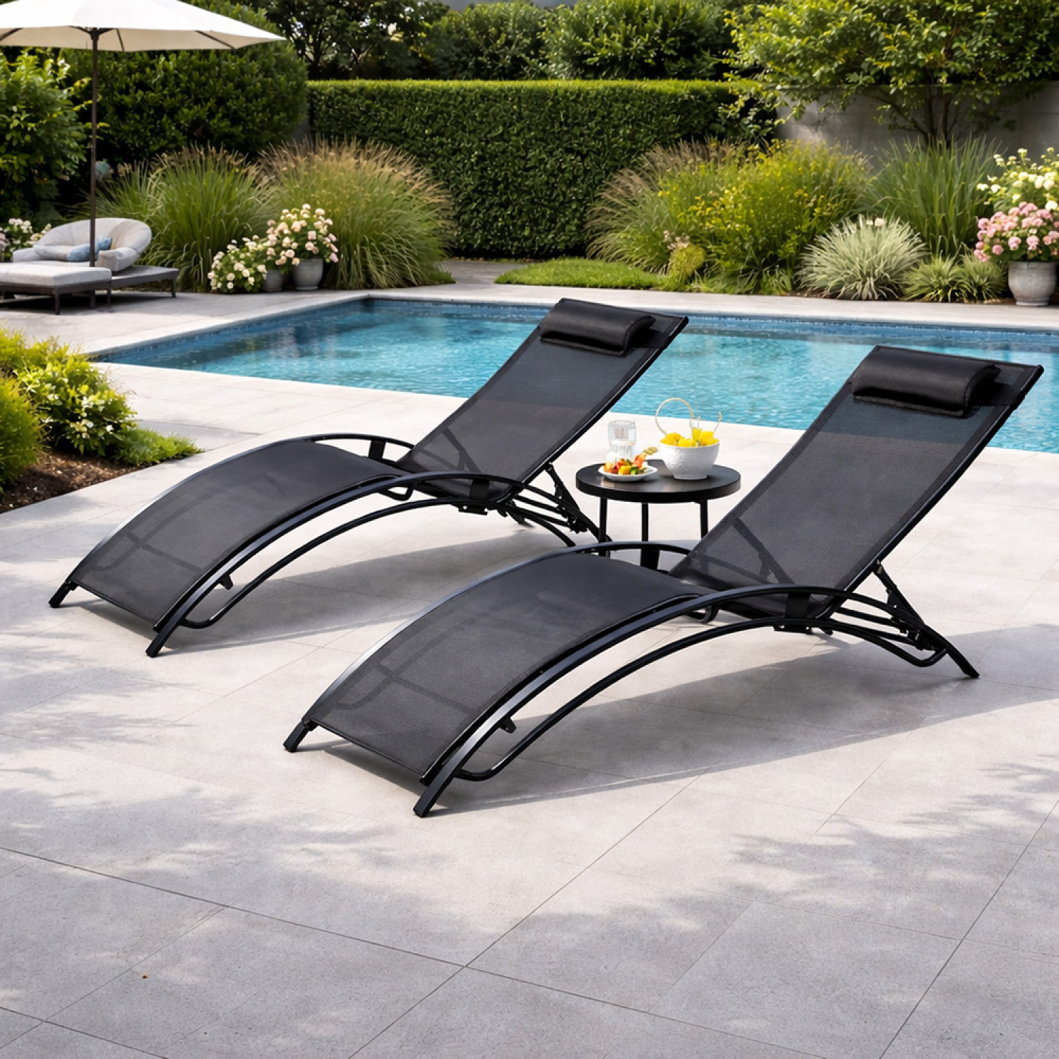 Lot de 2 transats ajustables noir MEDAN