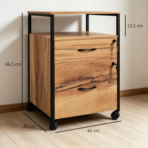 Caisson bureau mobile 2 tiroirs verrouillables dossiers suspendus acier noir effet bois