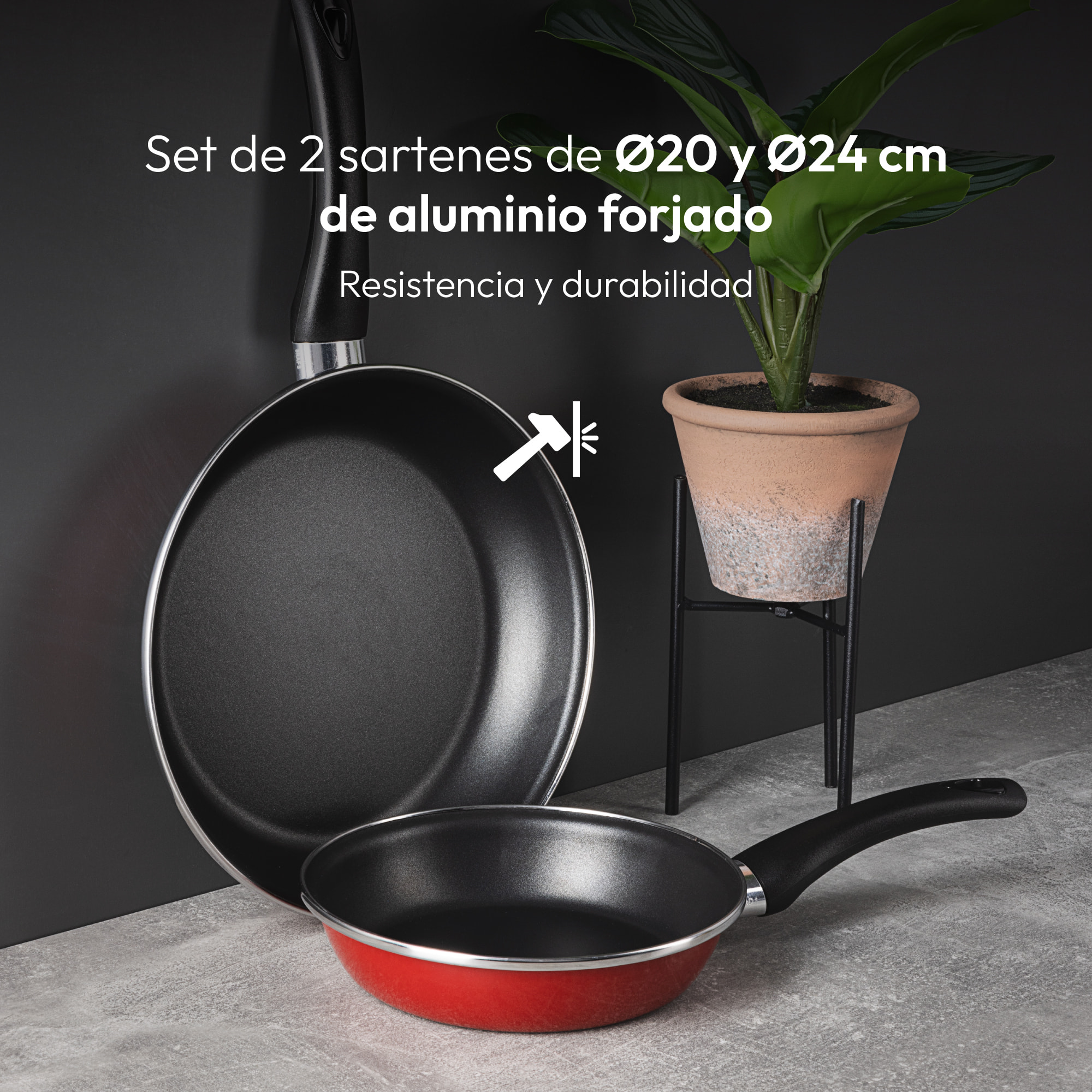Juego de 2 Sartenes Ø20Ø26cm base roja CLASSIQUE en aluminio forjado Bergner