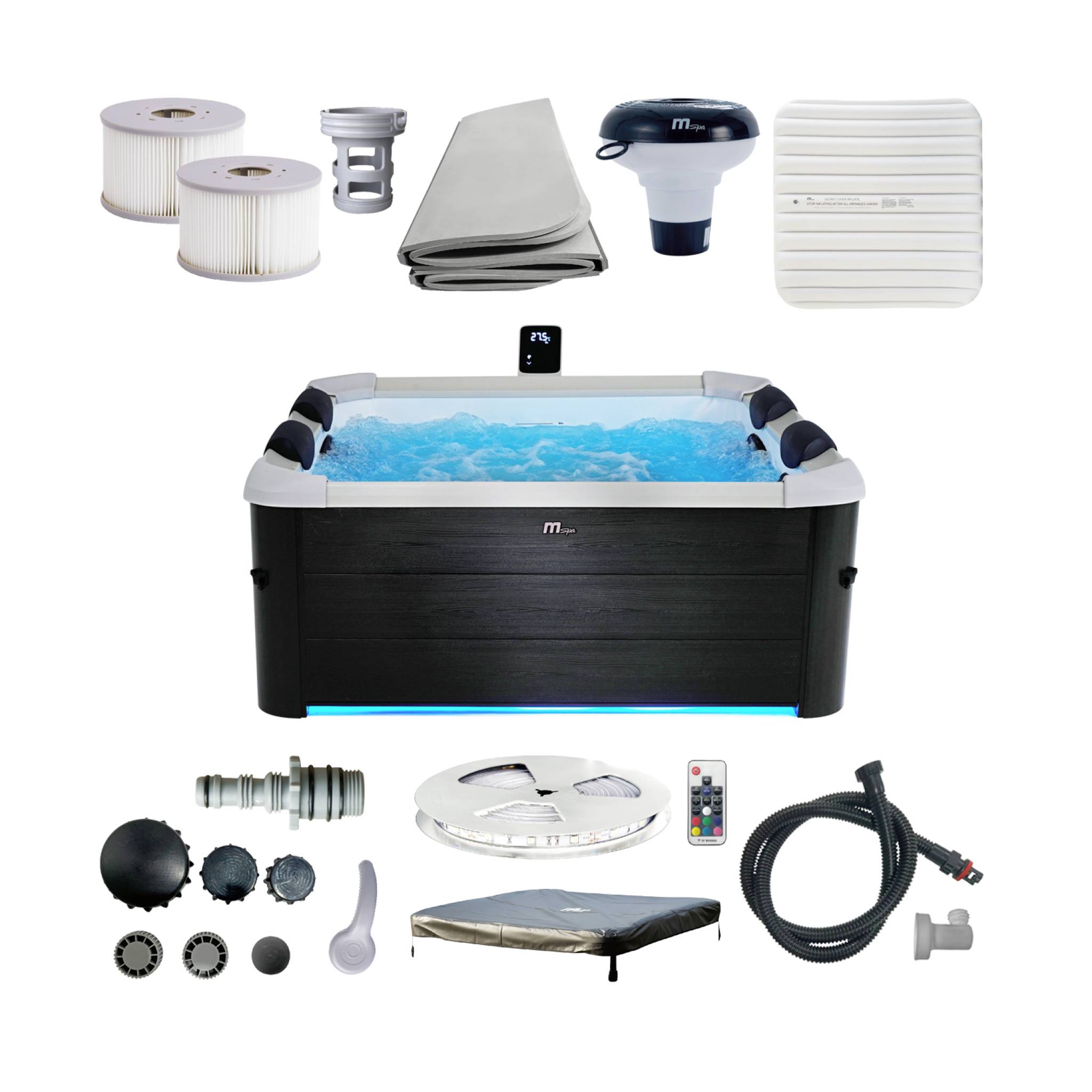 SPA rigide OSLO MSPA 6 personnes gris. 4 coussins. bâche incluse. hydromassages système