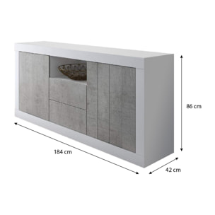 Credenza Moderna Madia Con 2 Ante 2 Cassetti Vano A Giorno Mobile Sala Pranzo Soggiorno Ingresso Senza Maniglie 184x86x42 Cm Bianco Grigio Cemento