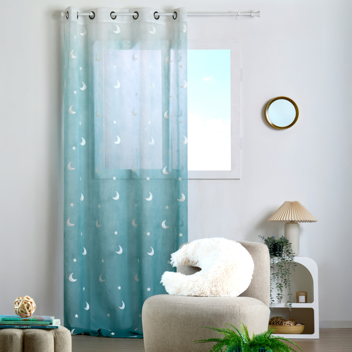 Voilage enfant brodé étoiles et lunes - Vert