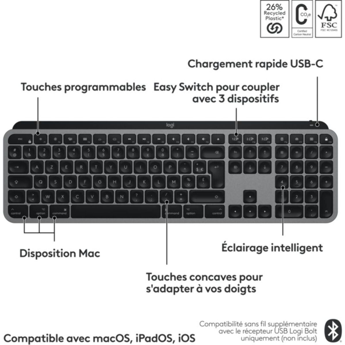 Clavier sans fil LOGITECH MX Keys S for Mac Gris Sideral