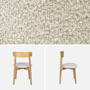 Chaise vintage bois d'hévéa teinte naturelle et tissu texturé (lot de 2) VICTOIRE