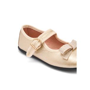 Merceditas de Niña con Hebilla Oro Bow Mary Janes