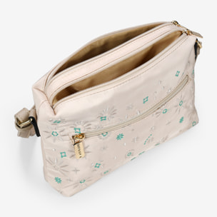 Bolso bandolera beige con bordado