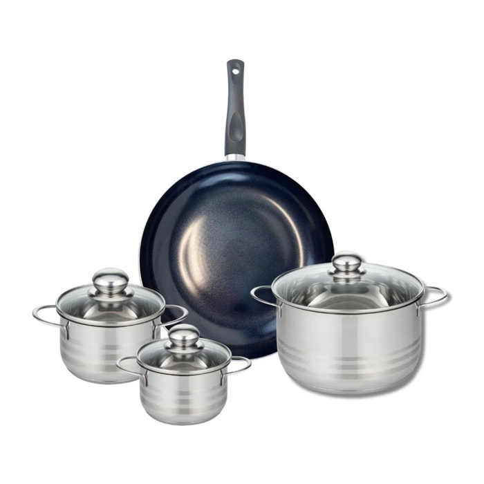 Ensemble de 1 Poêle de cuisson 32 cm et 3 faitouts 14, 16 et 24 cm Elo Prima Brillant