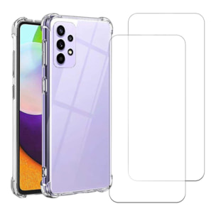 Coque Samsung Galaxy A52/A52S Antichoc Silicone + 2 Vitres en verre trempé Protection écran