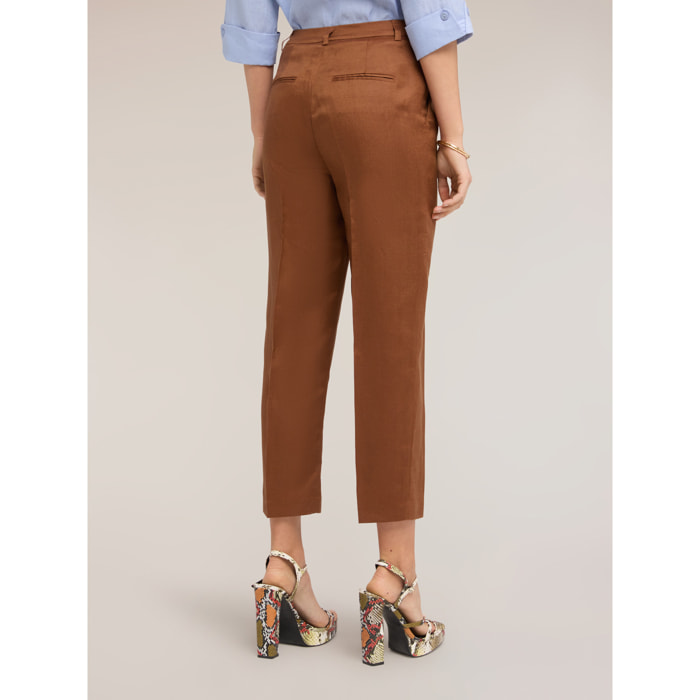 Motivi - Pantaloni regular in misto lino - Marrone