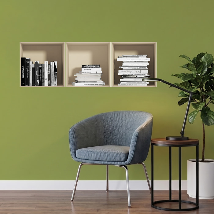 Stickers muraux 3D | Sticker Mural Autocollant effet 3D livres en noir et blanc - Stickers adhésifs 3D Chambre Salon Trompe l'oeil