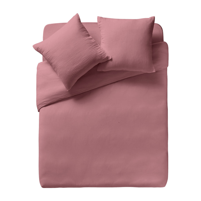 Parure de lit Housse de couette + Taie rectangle en gaze de coton lavée, TENDRESSE, Rose Canyon