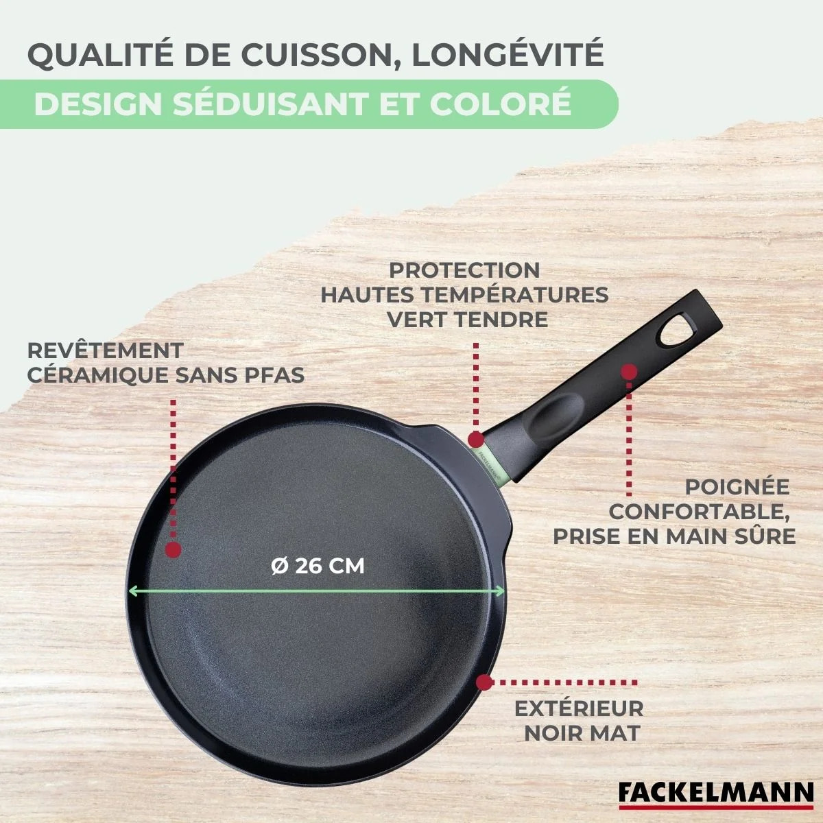 Crêpière 26 cm aluminium revêtement céramique antiadhésif sans PFAS Fackelmann Brandao