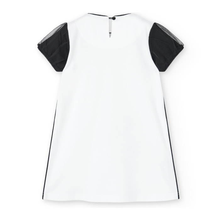 Vestido niña estampado, mangas cortas, blanco