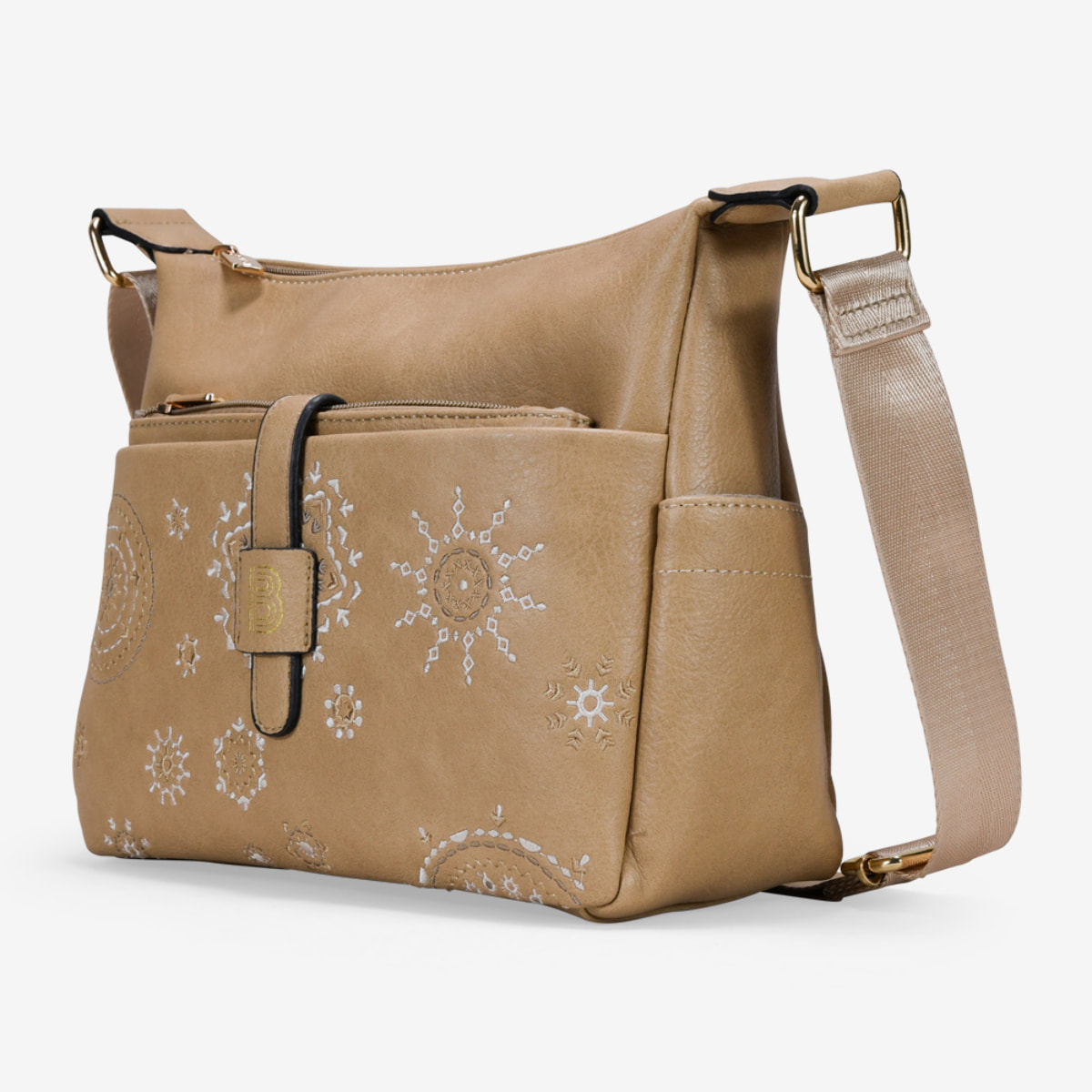Bolso bandolera tostado con bordado y monedero