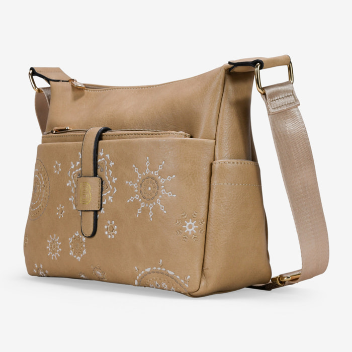 Bolso bandolera tostado con bordado y monedero