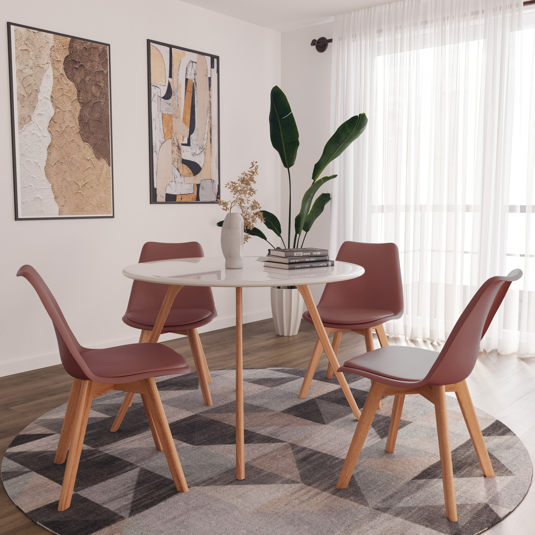 Set Di 4 Sedie Per Sala Da Pranzo Ufficio Con Gambe Faggio Legno Massello Massiccio Stile Nordico Scandinavo Seduta Imbottita Soggiorno Sala Tortora