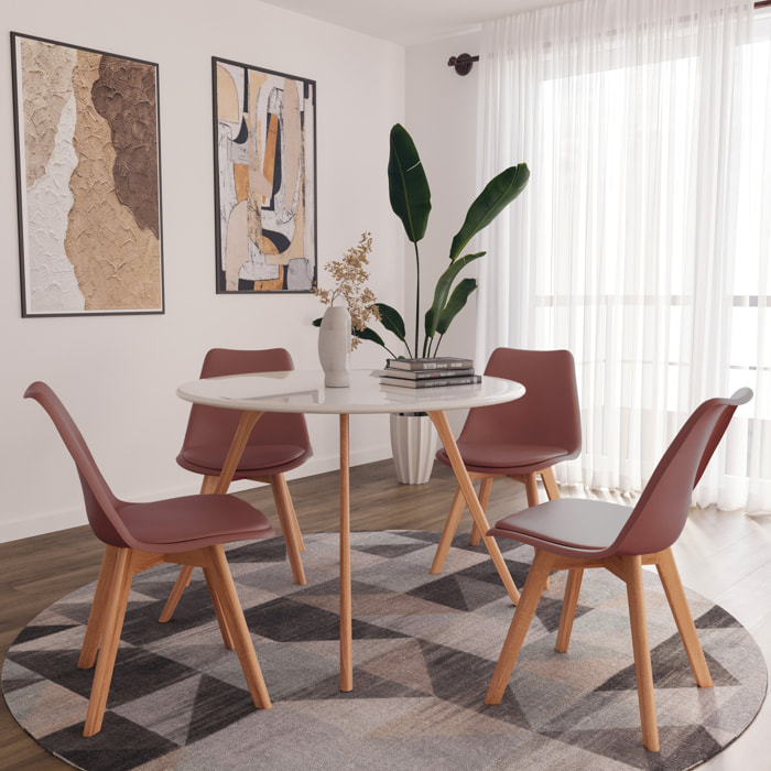Set Di 4 Sedie Per Sala Da Pranzo Ufficio Con Gambe Faggio Legno Massello Massiccio Stile Nordico Scandinavo Seduta Imbottita Soggiorno Sala Tortora
