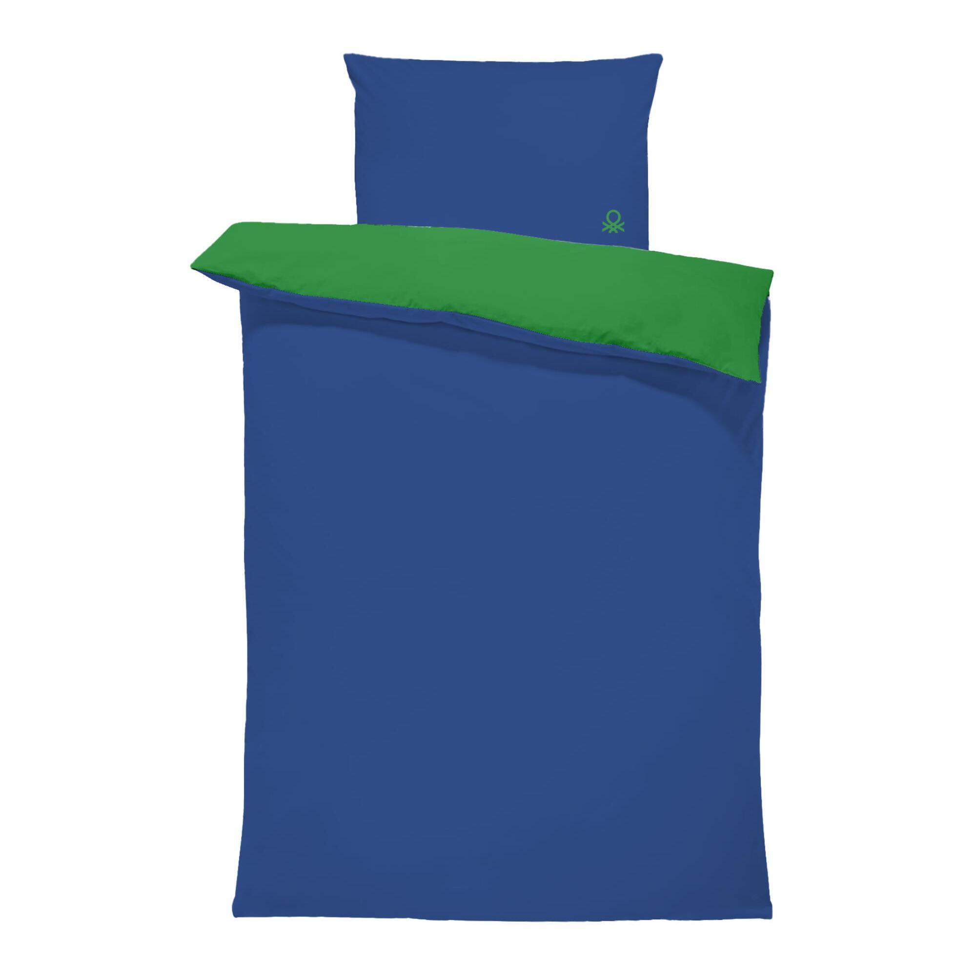 Set de cama 90 - 100 cm 100%algodón - funda nórdica reversible 150x210cm + sábana bajera 100x200+30cm + funda de almohada 50x70cm - verde y azul rainbow benetton