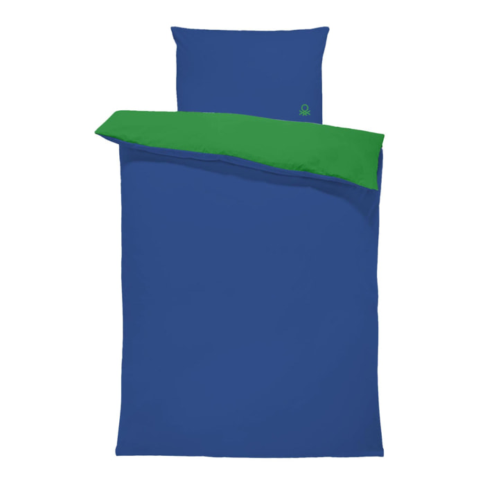 Set de cama 90 - 100 cm 100%algodón - funda nórdica reversible 150x210cm + sábana bajera 100x200+30cm + funda de almohada 50x70cm - verde y azul rainbow benetton