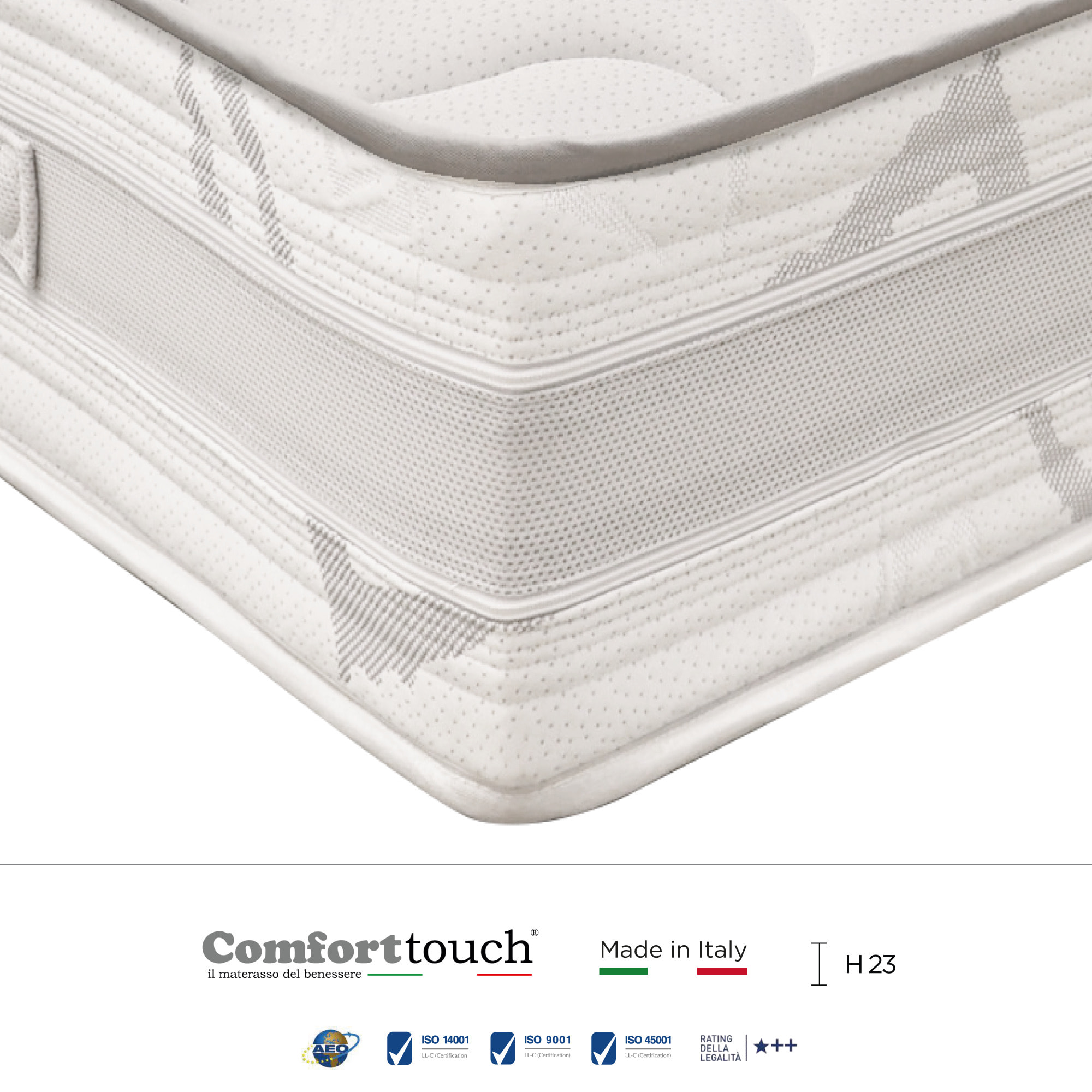 "Pink" H23 cm 160x200 2 guanciali Memory OMAGGIO sfoderabile in schiuma poliuretanica ad alta densità e Memory Foam con cristalli di gel