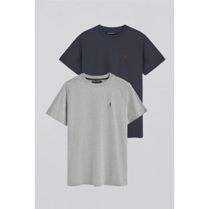 Pack uomo con due magliette in nero e grigio vigorè a girocollo con ricamo Rigby Go