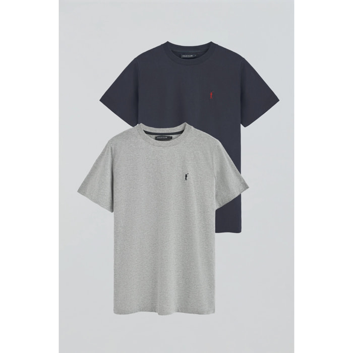 Pack uomo con due magliette in nero e grigio vigorè a girocollo con ricamo Rigby Go