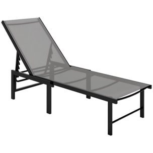 Tumbona Jardín Exterior, Tumbona Reclinable con Respaldo Ajustable en 5 Niveles y Estructura de Acero, Impermeable, Carga 120 kg, para Patio, Terraza, Balcón, 166x60x84 cm, Gris