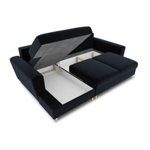 Canapé d'angle gauche convertible avec coffre de rangement "Kyoto" 4 places en velours bleu foncé