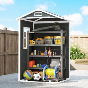Abri de jardin 1,09 m² porte verrouillable plancher fenêtre aération résine PP effet bois gris blanc