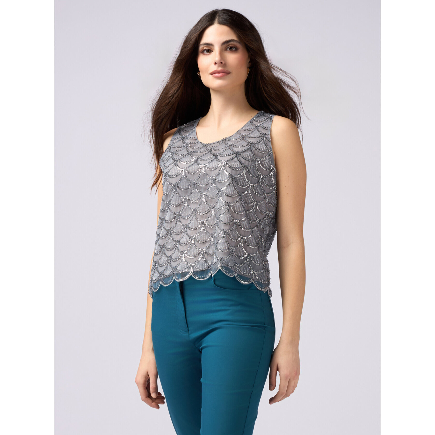 Oltre - Top in tulle e paillettes - Grigio