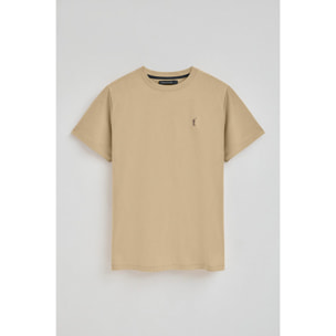 Camiseta marrón claro con cuello redondo y bordado Rigby Go