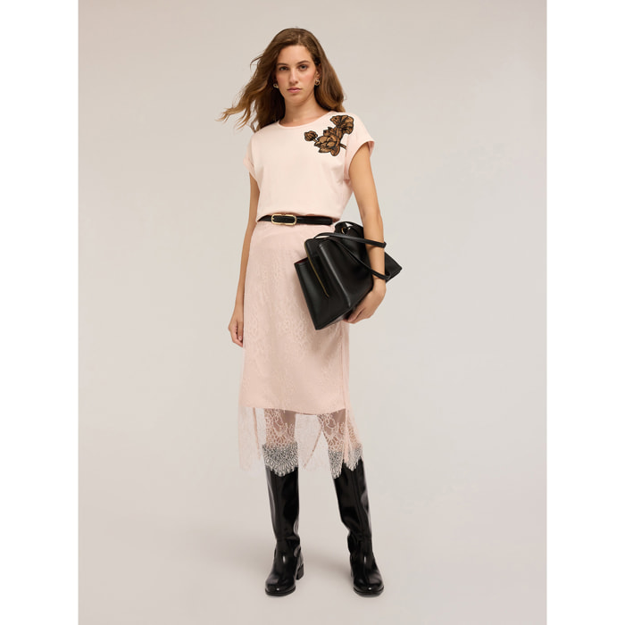 Motivi - T-shirt con fiore ricamato - Rosa