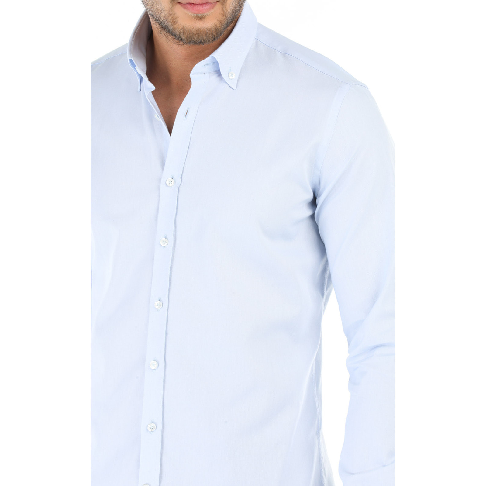 Camicia Uomo 1 Bottone Button Down Slim Oxford unito Celeste
