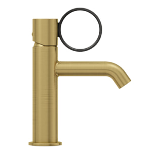 Mitigeur lavabo bas Vivienne laiton brossé avec bague noire mate