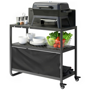 Desserte de jardin 2 étagères range épices plateau crédence 3 crochets 2 roues