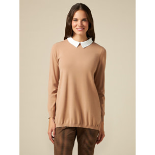 Oltre - Jersey con detalles de camisa - Beige