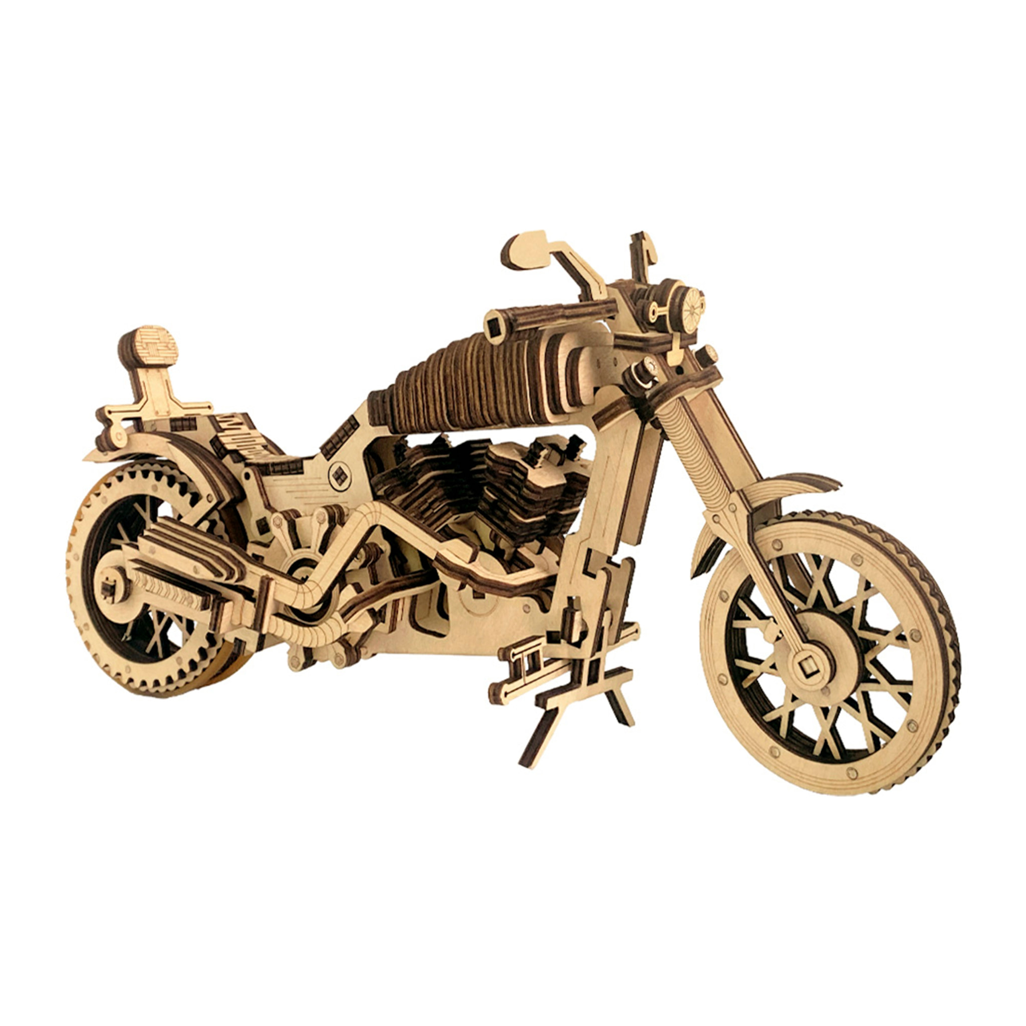 Maqueta de Madera 3D, con movimiento mecánico diseño de Motocicleta de carretera. 153 piezas.