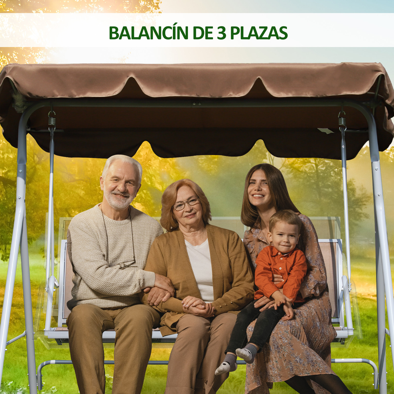 Columpio Balancín de Jardín de 3 Plazas con Toldo Ajustable 171x108x154cm Marrón