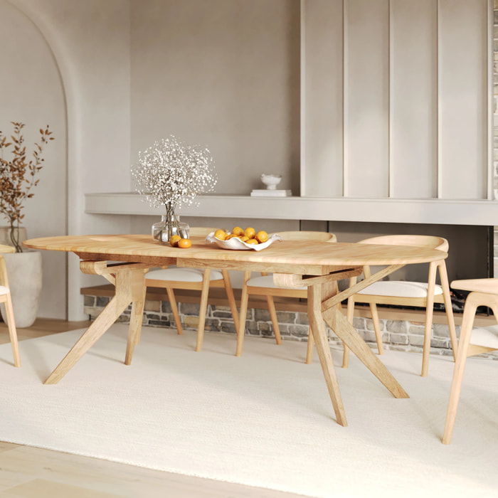 Table extensible en bois d'hévéa massif clair 6 à 10 personnes - Oli