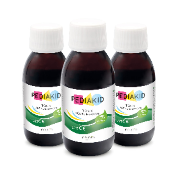 PEDIAKID - Toux Sèche & Grasse - Formule Exclusive au Sirop d'Agave - Calme la Toux - Soulage l'irritations de la Gorge - Arôme Naturel Citron - Lot de 3 flacons 125 ml