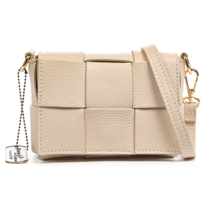 Arguello mini borsa a tracolla donna. Vera pelle Dollaro intrecciata.